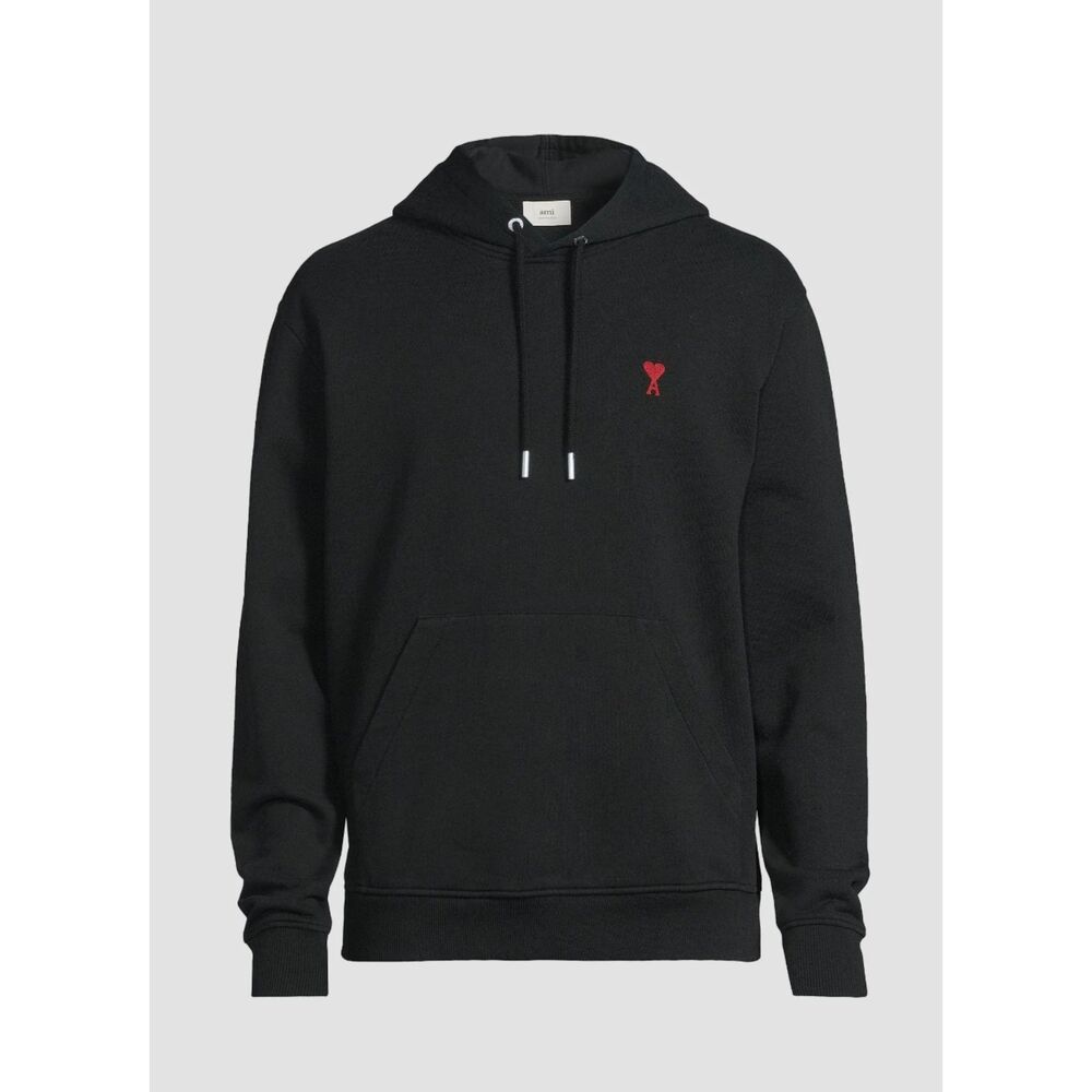 AMI Paris Ami De Coeur Cotton Hoodie Black Embroidered Heart Logo Size S